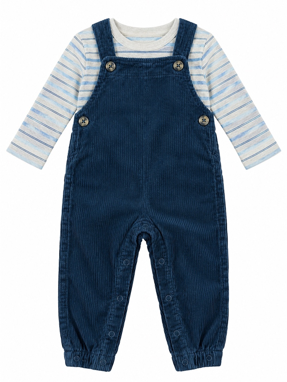 Carter’s Baby Boy Navy Corduroy Overalls Striped Shirt Outfit 9M